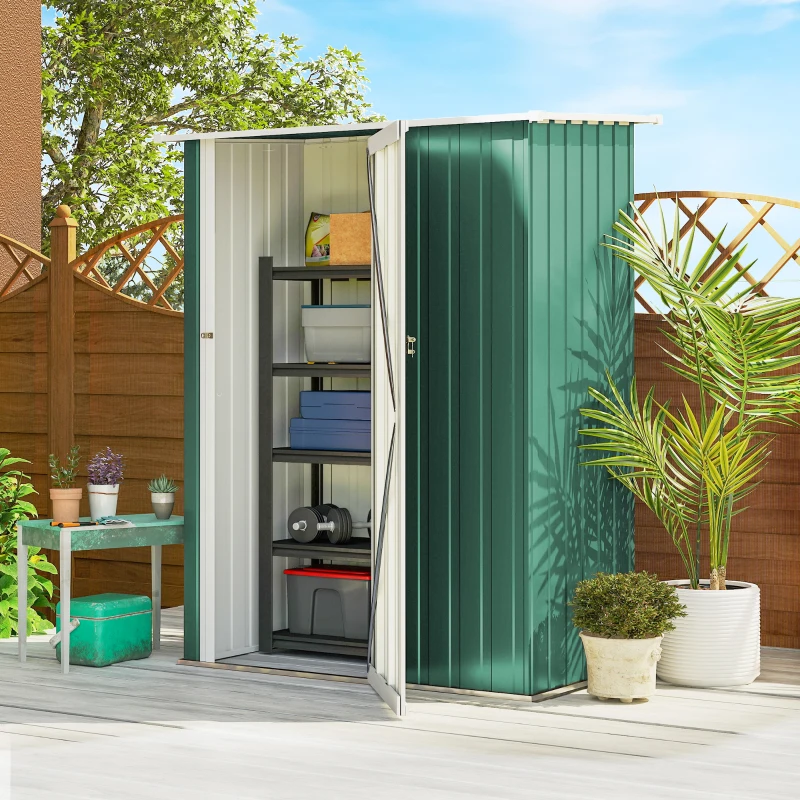 Outsunny 5 x 3ft Outdoor Storage Shed Metal Garden Shed Cabanon with Sloped Roof, Lockable Door for Tool, Green