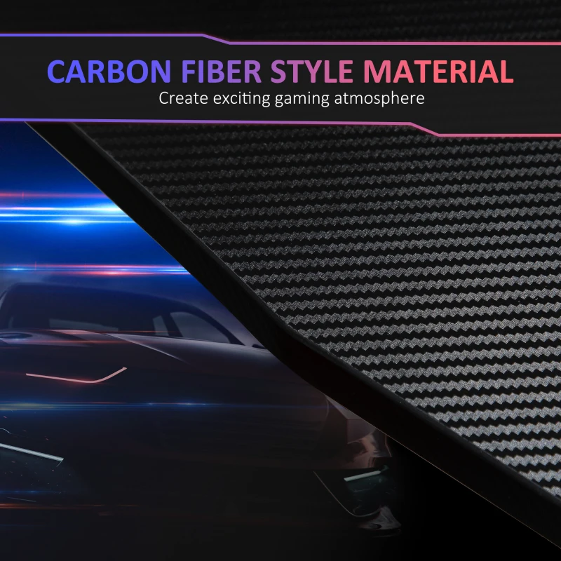 HOMCOM 47" Racing Style Gaming Desk, Z-Shaped Computer Table Workstation with LED Lights, Swivel Cup Holder, Headphone Hook and Cable Management Holes for Gamers Home Office, Black