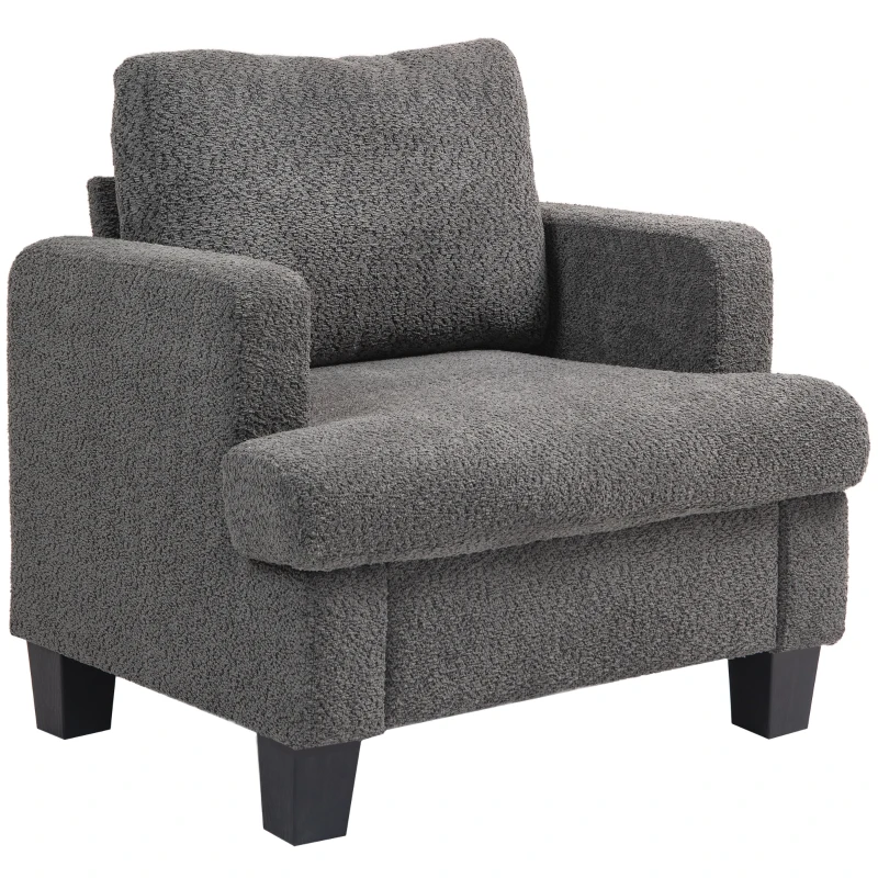 HOMCOM Modern Armchair, Upholstered Chenille Accent Chair with Wood Frame and Back Pillow for Living Room, Dark Grey