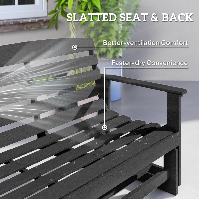 Outsunny Patio Glider Bench w/ HDPE Slatted Double Rocking Chair, Black