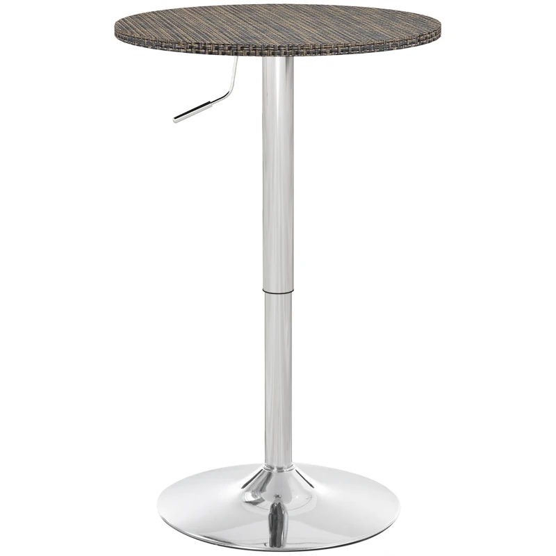 HOMCOM Adjustable Bar Table for 2, Round Pub Table with PE Rattan Top and Steel Base for Home Bar, Small Dining Room, Brown