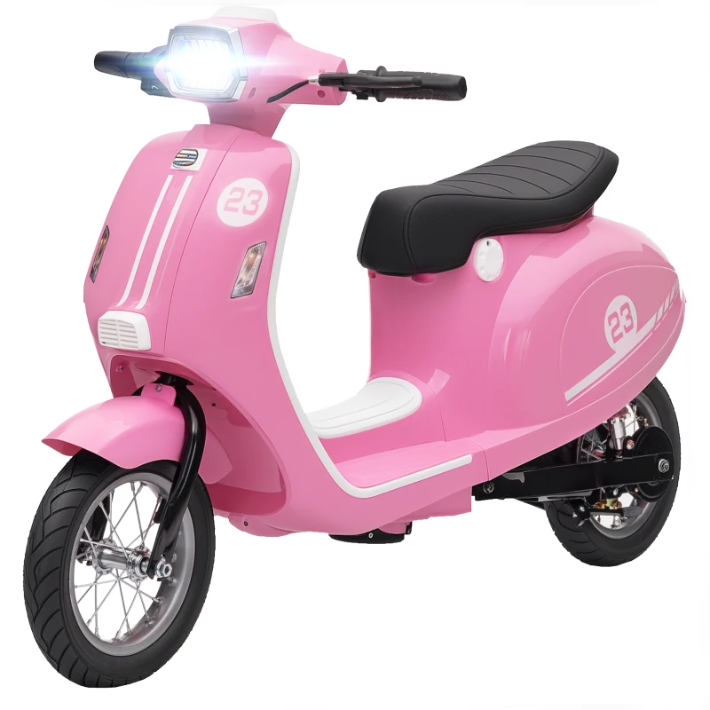 Qaba 24V Kids Motorcycle with 3-Speed, Electric Motorcycle with Rear Suspension and LED Lights for 8-12 Years Old, Pink