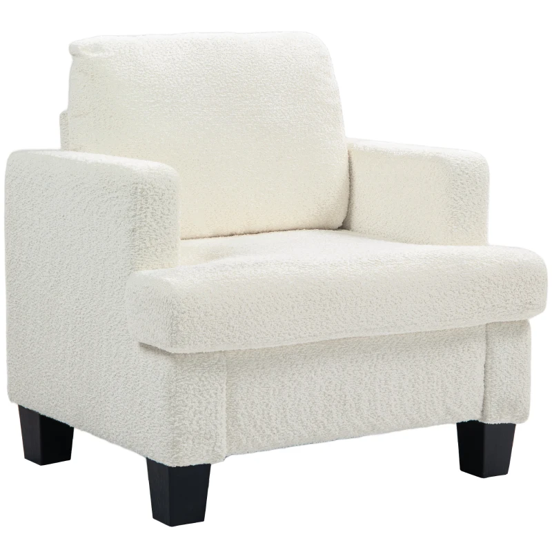 HOMCOM Modern Armchair, Upholstered Chenille Accent Chair with Wood Frame and Back Pillow for Living Room, Cream White