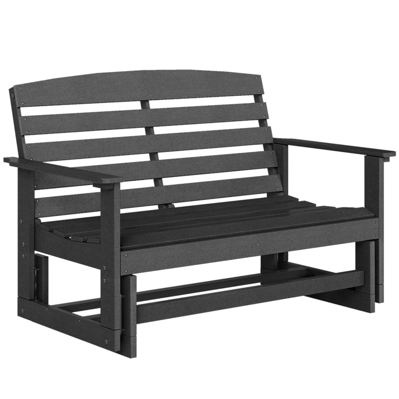 Outsunny Patio Glider Bench w/ HDPE Slatted Double Rocking Chair, Black