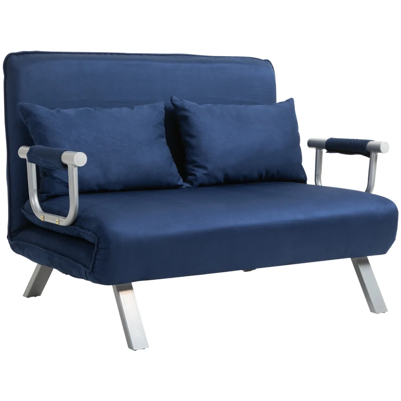 HOMCOM Convertible Sofa Bed Sleeper Chair, 5 Position Adjustable Backrest, Armchair Sleeper with Pillows, Leisure Chaise Lounge Couch, Blue