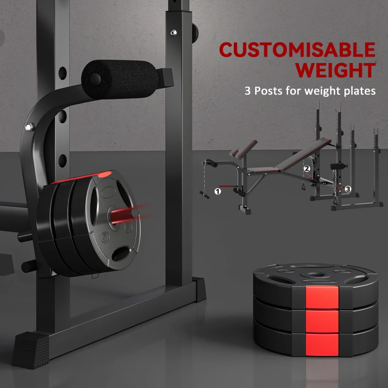 Soozier Weight Bench with Barbell Rack, Preacher Curl Bench, Leg Curl Machine for Home Weight Lifting Strength Training