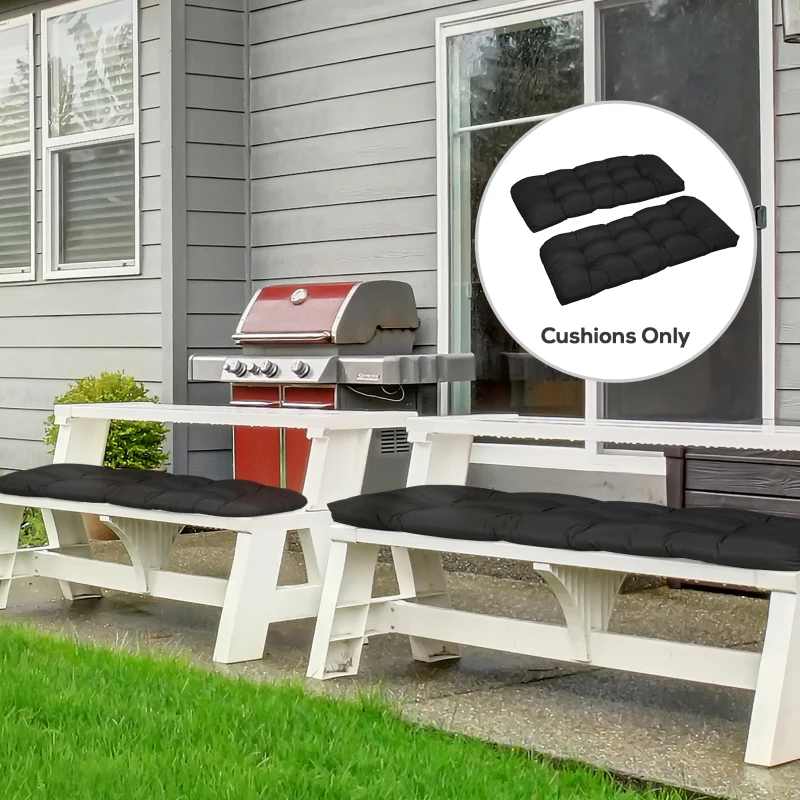 Outsunny Set of 2 Patio Bench Replacement Cushions, 2 Seater Outdoor Loveseat Cushion Seat Pad, 43" x 19" x 3", Black