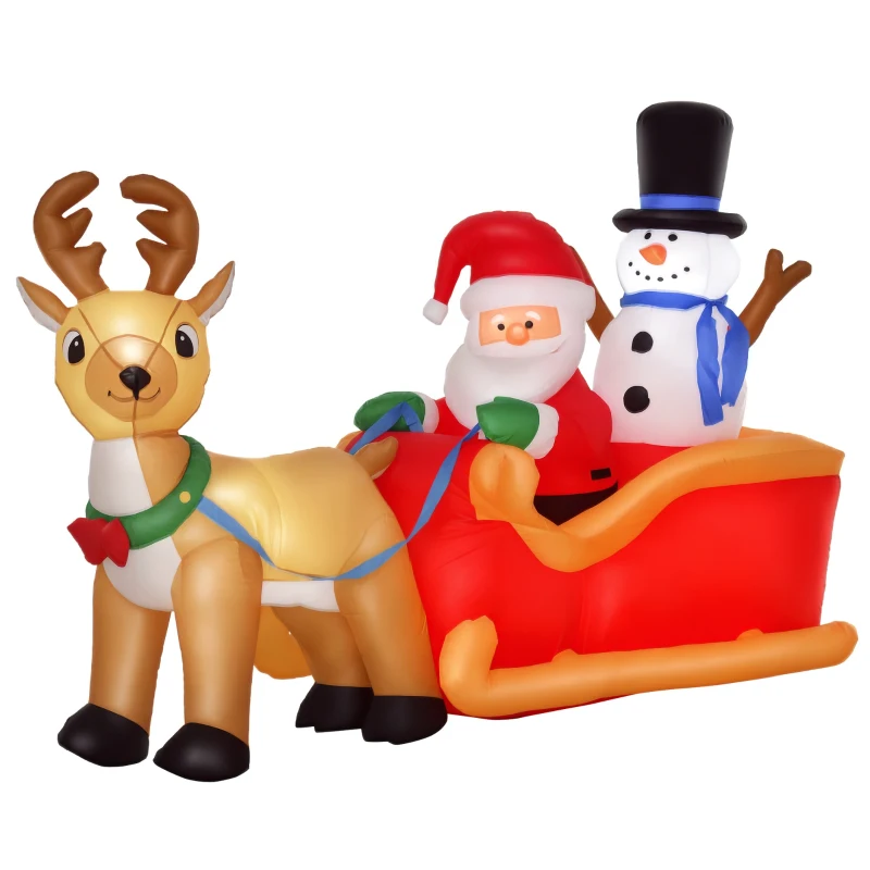 HOMCOM 6.5 ft Christmas Inflatable Santa Claus & Snowman on Sleigh with Reindeer, Blow up Christmas Decorations with LED Lights