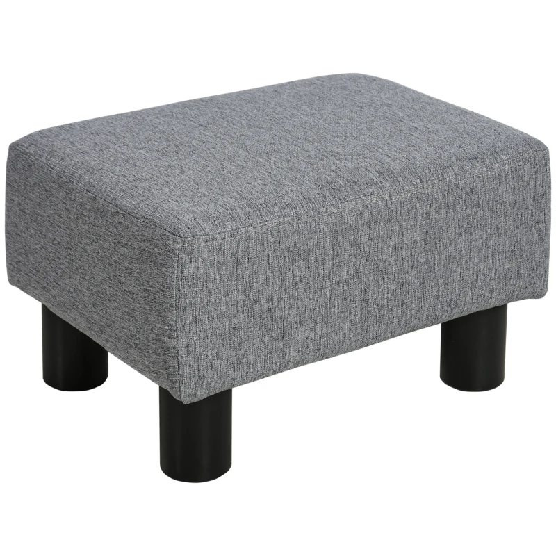 HOMCOM Ottoman Foot Rest, Small Foot Stool with Linen Fabric Upholstery and Plastic Legs, Cube Ottoman for Living Room, Gray
