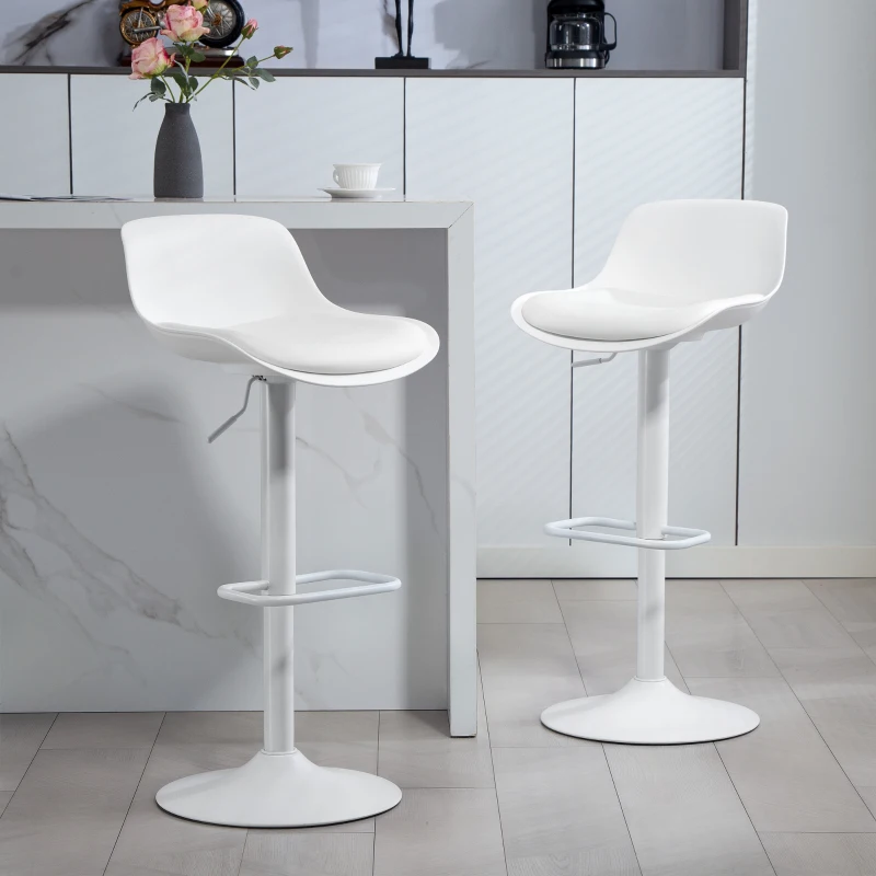 HOMCOM Counter Height Bar Stools Set of 2, Streamlined Bar Chairs with Adjustable Height and Swivel PU Leather Seat, White