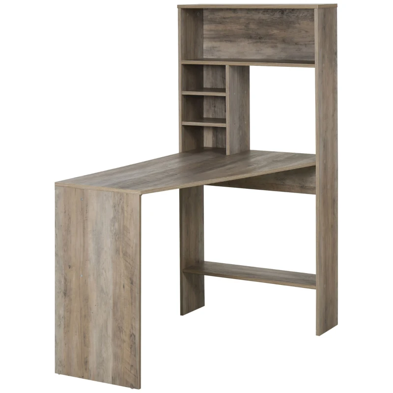 ​HOMCOM Nordic Style Computer Desk with Hutch and Storage Shelves PC Laptop Writing Table Home Office Workstation, Grey