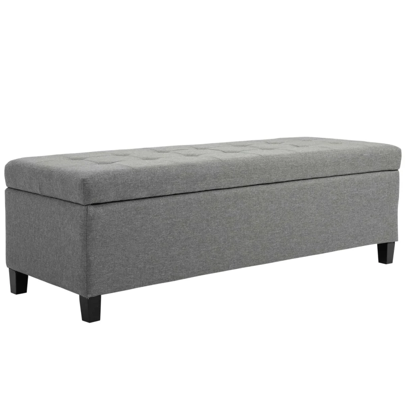 HOMCOM 50" Storage Ottoman Bench, Upholstered Ottoman Foot Rest with Linen Fabric and Soft Close Lid for Entryway, Gray