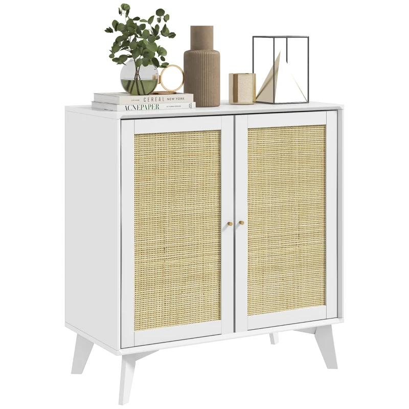 HOMCOM Boho Sideboard Cabinet, Freestanding Sideboards and Buffets with 2 Rattan Doors and Adjustable Shelf