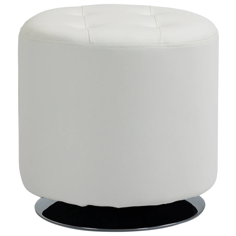HOMCOM 360° Swivel Foot Stool Round PU Ottoman with Thick Sponge Padding and Solid Steel Base, White