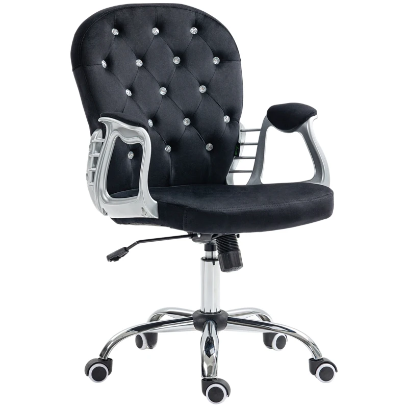Vinsetto Button Tufted Desk Chair, Home Office Chair with Padded Armrests, Adjustable Height and Swivel Wheels, Black