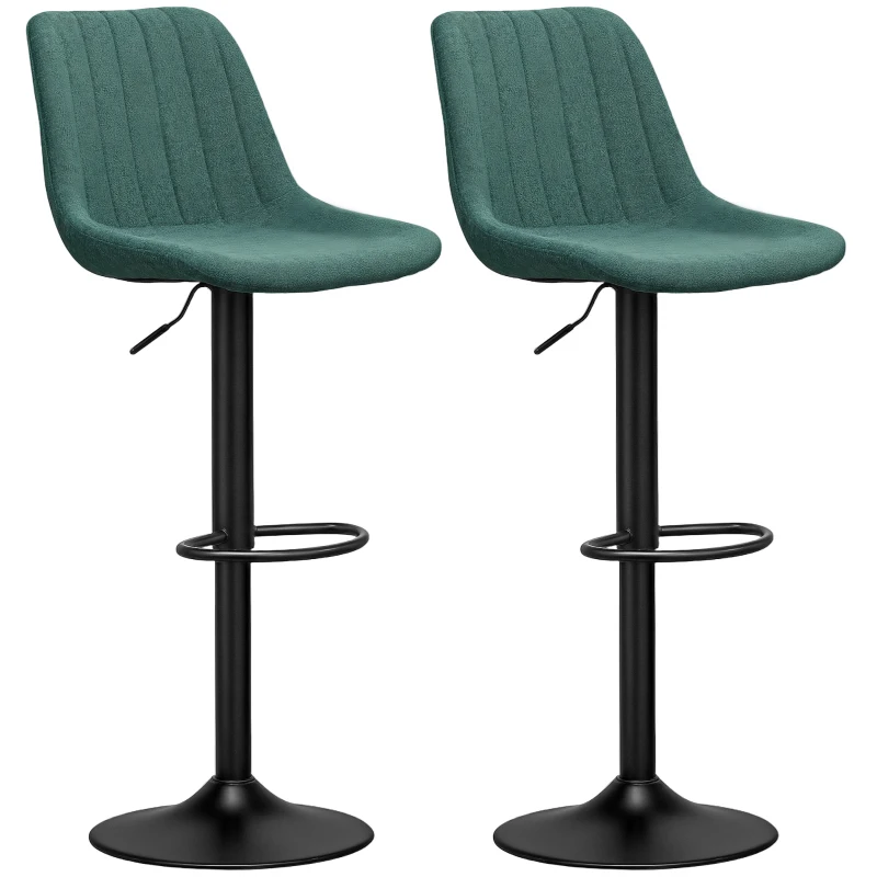 HOMCOM Adjustable Barstools Set of 2, Swivel Bar Stools with Back and Footrest for Kitchen Island Counter, Green