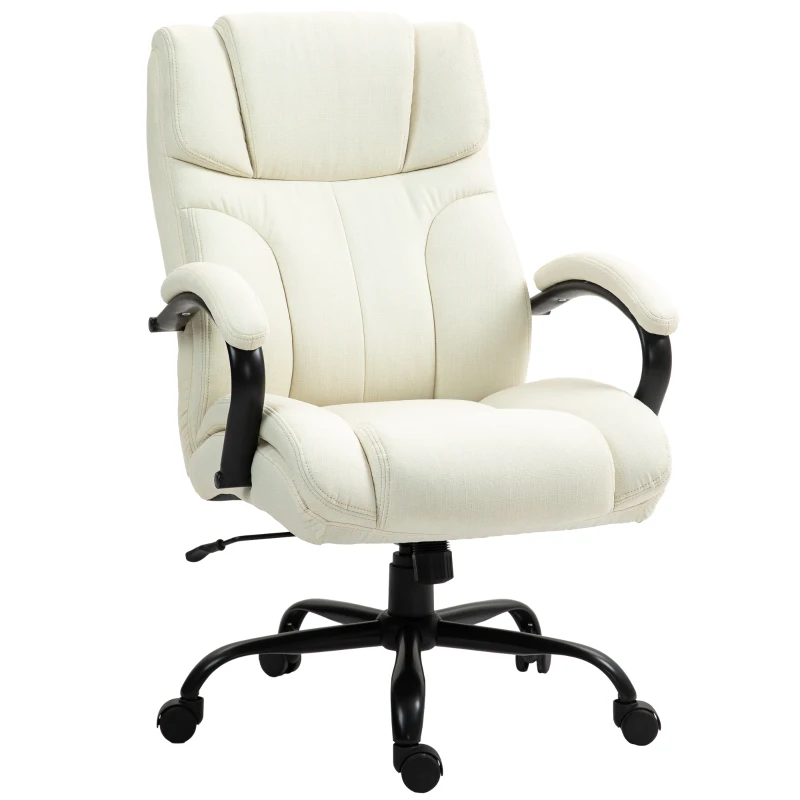 Vinsetto 500lbs Big and Tall Office Chair, Executive Computer Chair with Adjustable Height, Swivel Wheels, Cream White