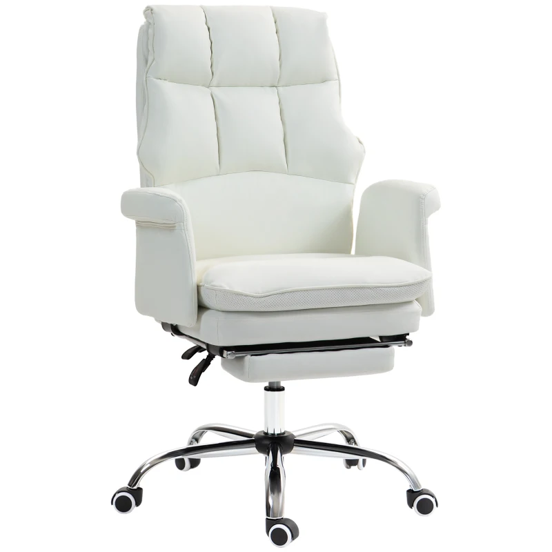 HOMCOM PU Leather Executive Office Chair, Ergonomic and Reclining Office Desk Chair with Footrest, White