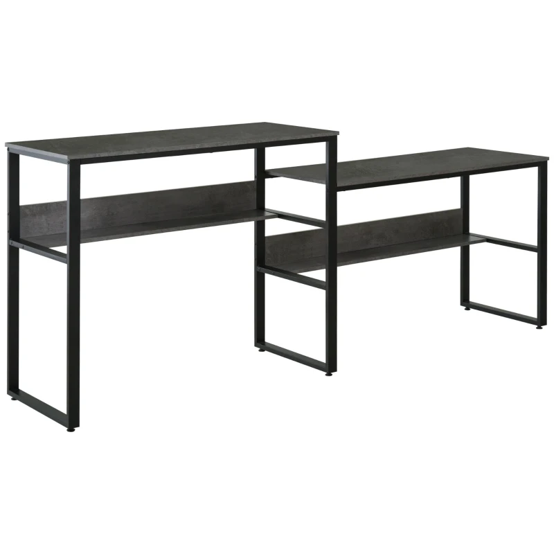 HOMCOM 86.5 Inch Two Person Desk Double Computer Table Writing Desk with Open Shelves Long Storage Workstation for Home Office Gray