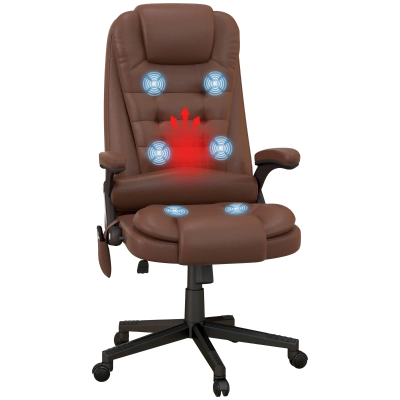 HOMCOM Massage Office Chair, Heated Reclining Computer Chair with 6 Vibration Points, Armrest and Remote, Brown