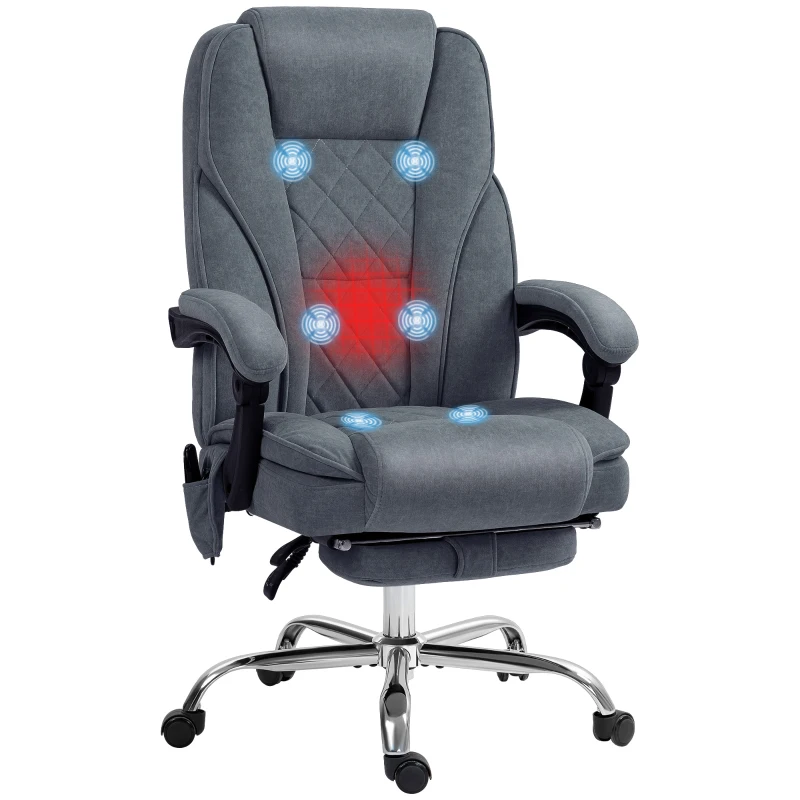 Vinsetto Massage Office Chair, Heated Reclining Computer Chair with Adjustable Height and Footrest, Charcoal Gray