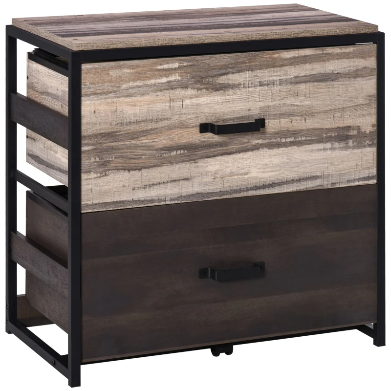 Vinsetto Lateral Office File Cabinet with 2 Large Drawers and Adjustable Metal Hanging Bars for A4, Letter and Legal Sized Files, Storage Organizer, Brown/Black