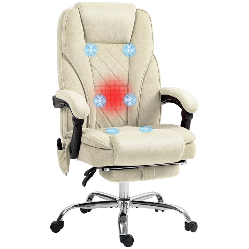 Vinsetto Massage Office Chair, Heated Reclining Computer Chair with Adjustable Height and Footrest, Beige