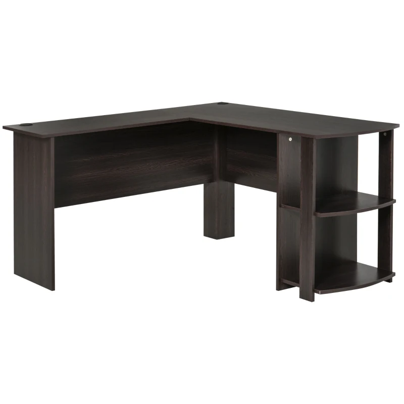 HOMCOM L-Shaped Computer Desk, Laptop Workstation with Return and 2 Storage Shelves for Home Office, Dark Brown