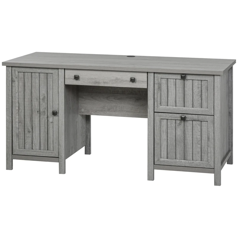 HOMCOM Vintage Executive Computer Desk, Home Office Work station, Student Table with Cabinet & 3 Drawers for Hanging Files, Grey
