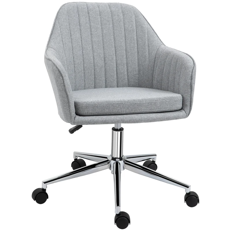 Vinsetto Mid-Back Task Chair, Fabric Home Office Chair, Swivel Desk Chair with Tub Shape Design & Lined Pattern Back for Living Room, Bedroom, Gray