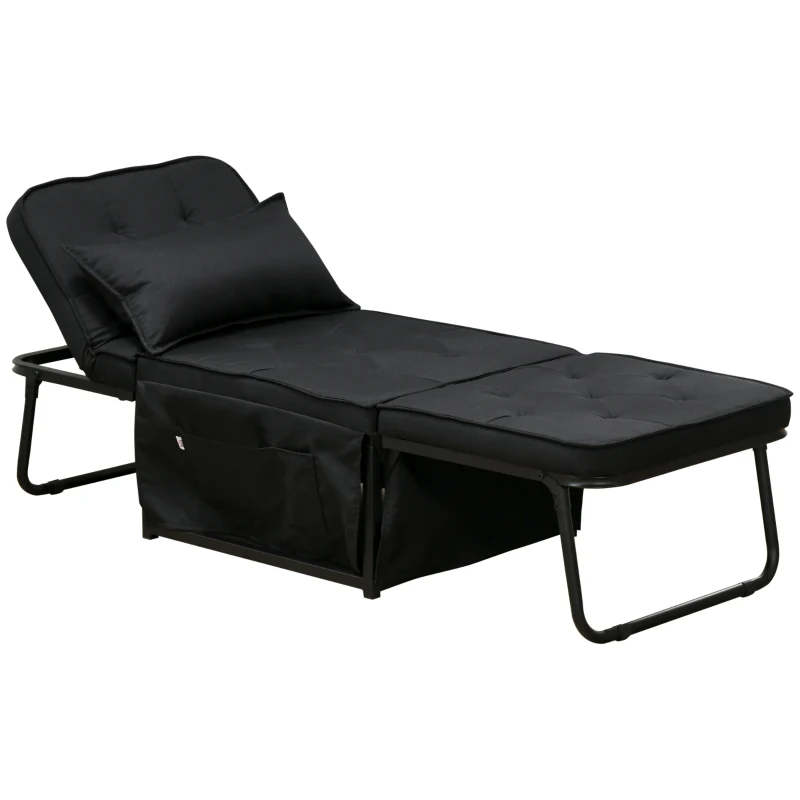 HOMCOM Ottoman Sofa Bed, 4 in 1 Multi-Function Button Tufted Folding Sleeper Chair Bed with Adjustable Backrest, Pillow, Side Pocket for Home Office, Bedroom, Living Room, Black