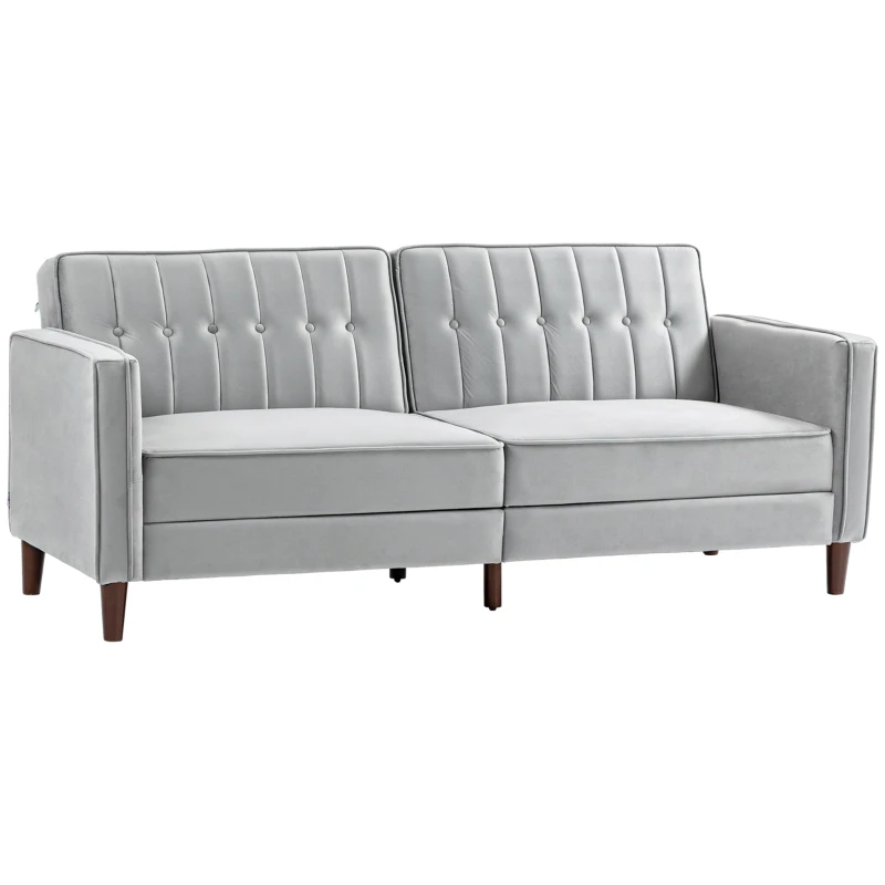 HOMCOM 3 Seater Sofa Bed with Reclining Split Back & Rubber Wood Legs, Light Gray