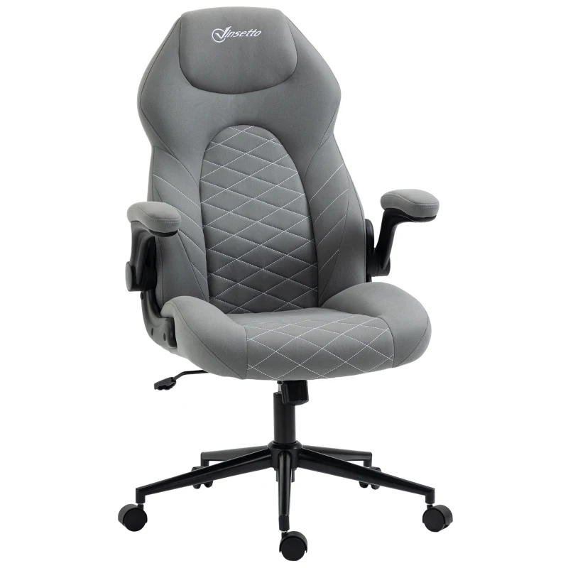 Vinsetto Home Office Chair, Height Adjustable Desk Chair with Flip Up Armrests, Swivel Wheels and Tilt Function, Light Gray