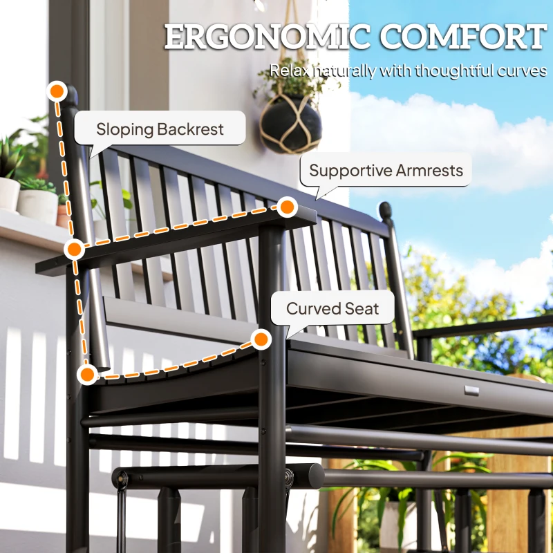 Outsunny Wooden Patio Glider Bench, Wood Log Outdoor Loveseat with High Back and Armrests, Heavy Duty 550lbs Capacity, 2-Seat, Black