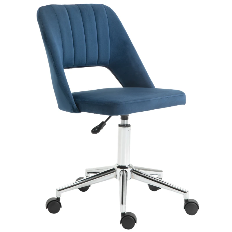 Vinsetto Modern Mid Back Office Chair with Velvet Fabric, Swivel Computer Armless Desk Chair with Hollow Back Design for Home Office, Blue