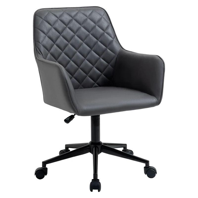Vinsetto Mid Back Modern Home Office Chair Swivel Computer Desk Chair with Adjustable Height, Microfiber Cloth, Diamond Line Design, and Padded Armrests, Dark Gray