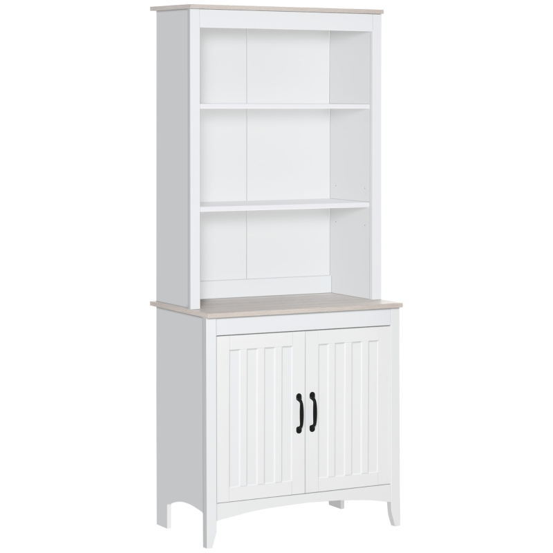 HOMCOM 70" Kitchen Hutch, Freestanding Storage Pantry Cabinet with 3-Tier Shelving, Sideboard with Adjustable Shelves and Open Countertop, White