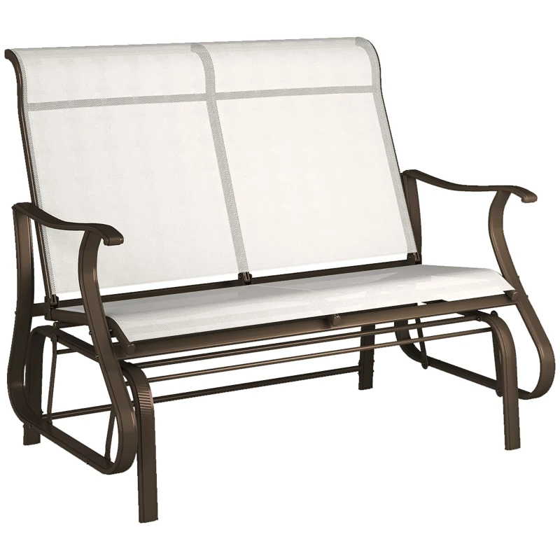 Outsunny 2-Person Outdoor Glider Bench,Patio Glider Loveseat Chair with Powder Coated Steel Frame,2 Seats Porch Rocking Glider for Backyard, Lawn, Garden and Porch, Cream White