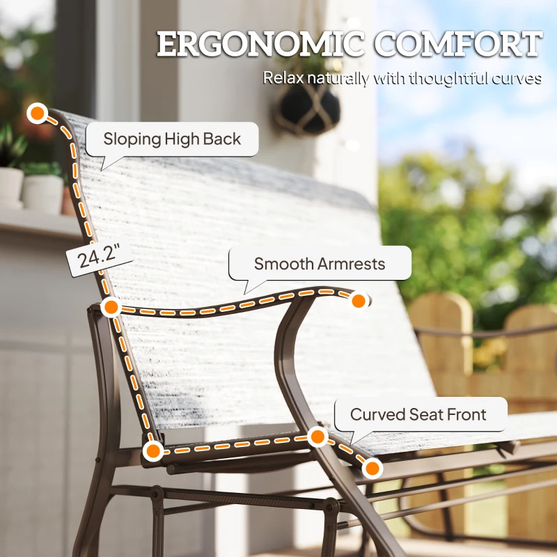 Outsunny 2-Person Outdoor Glider Bench,Patio Glider Loveseat Chair with Powder Coated Steel Frame,2 Seats Porch Rocking Glider for Backyard, Lawn, Garden and Porch, Mixed Gray