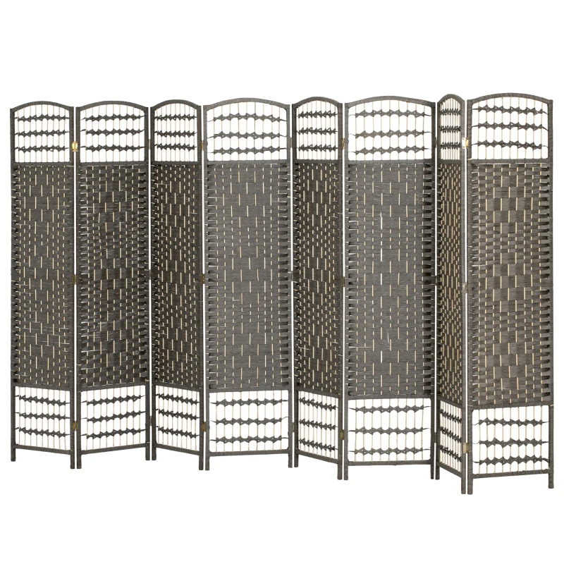 HOMCOM 8 Panel Folding Room Divider Portable Privacy Screen Wave Fiber Room Partition for Home Office Dark Gray