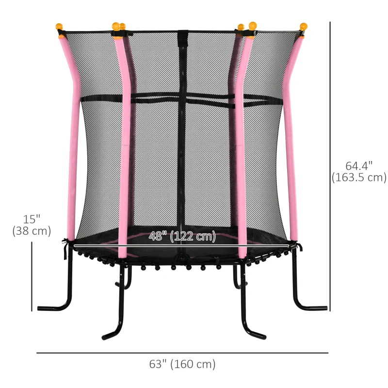 Soozier 63" Kids Trampoline Mini Indoor Bouncer Jumper with Enclosure Net Elastic Thick Padded Pole Gift for Child Toddler Age 3-10 Years Old Pink