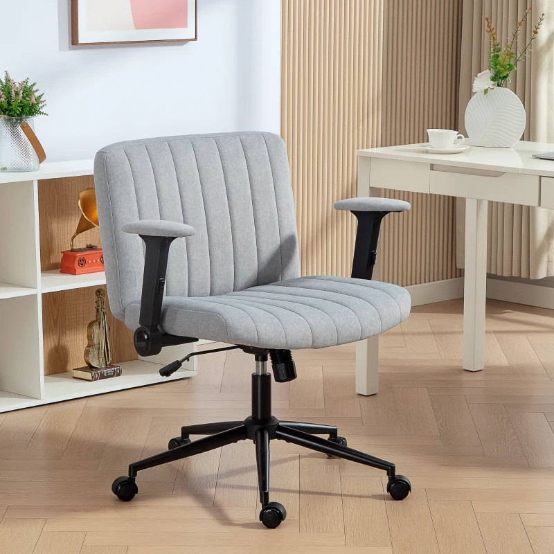 HOMCOM Criss Cross Chair with Flip-up Armrests, Wheels, Wide Office Chair with Adjustable Height, Tilting for Home, Grey