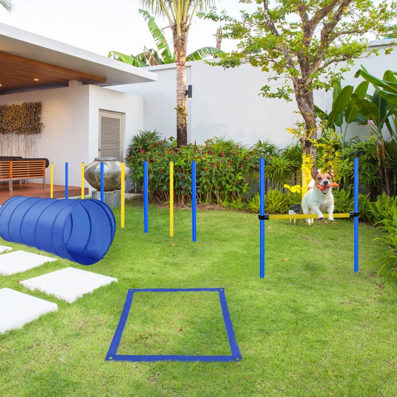 PawHut Dog Agility Starter Kit Pet Outdoor Exercise Training Set Tunnel 8 Weave Poles High Jumper