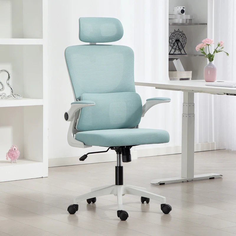 Vinsetto High Back Office Chair, Mesh Computer Chair with Rotatable Headrest, Lumbar Back Support, Adjustable Height, Light Blue