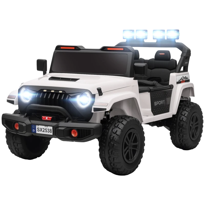 Qaba Ride on Truck Car with 2-Seater, 24V Electric Car with 4 Motors, Remote Control, Spring Suspension for 3-8 Years, White
