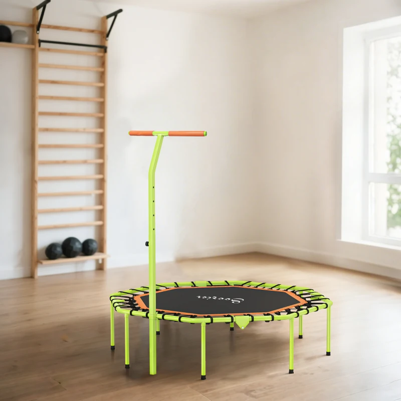 Soozier 50" Foldable Mini Trampoline, Fitness Trampoline Rebounder with Bungee, Adjustable Handle Bar, Stable & Quiet