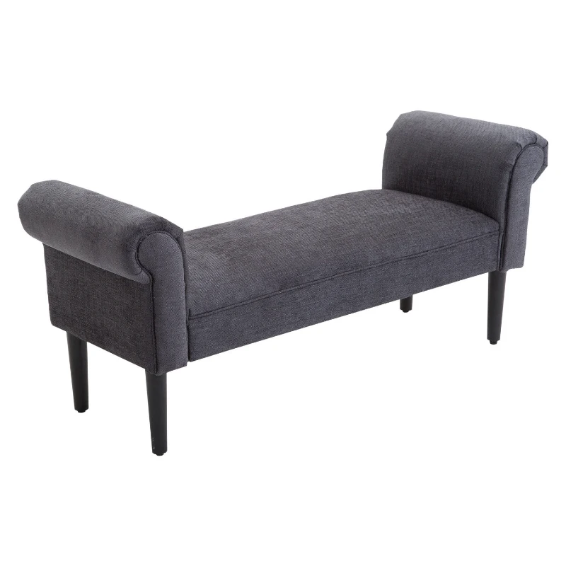 HOMCOM 52" End of Bed Bench, Linen Upholstered Ottoman Bench, Bedroom Entryway Bench With Armrests, Dark Gray