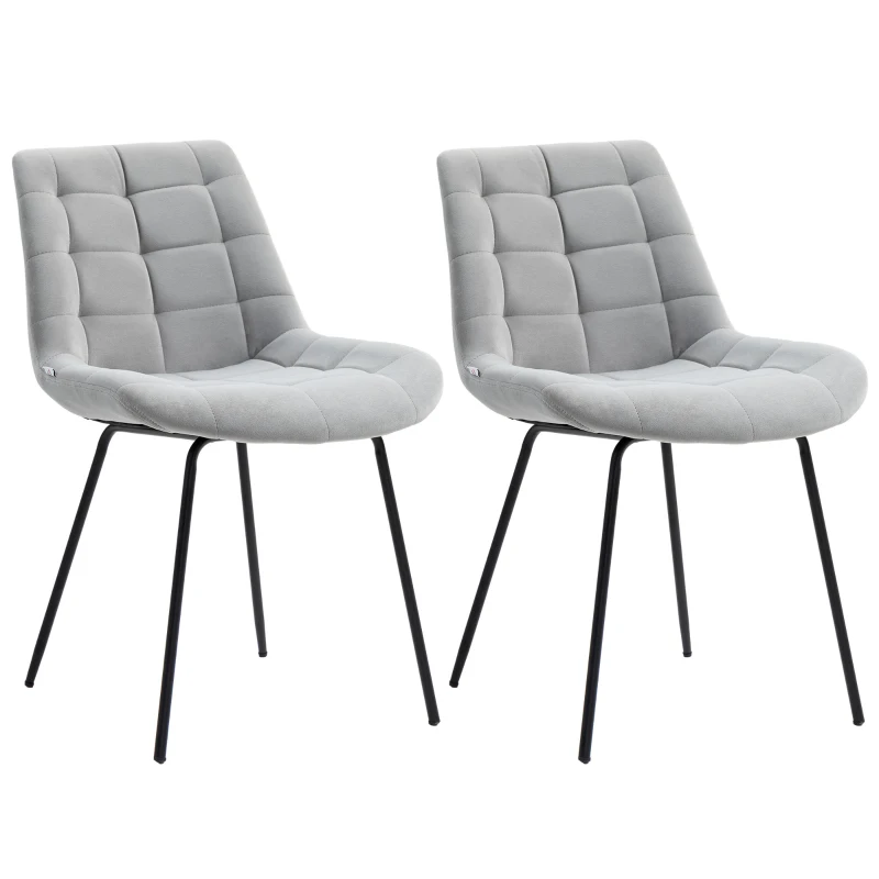 HOMCOM 2 Pieces Dining Chairs, Set of 2 Upholstered Kitchen Chairs with Padded Seat and Steel Legs for Living Room Light Grey