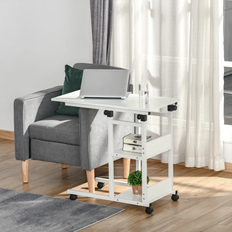 HOMCOM Mobile Standing Desk, Adjustable Height 31.5 inch Stand Up Desk with Wheels for Home Office, White