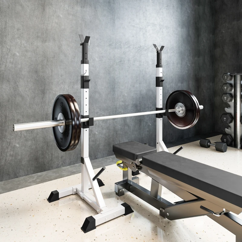 Soozier 2-Piece Barbell Rack, 53.5"-69.3" Height Adjustable Squat Rack Bench Press Rack, 440LBS Capacity